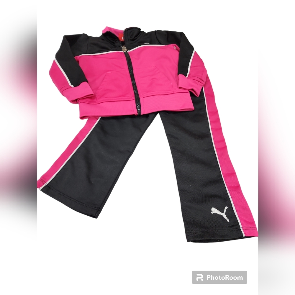 Puma Black & Hot Pink Girls Two-Piece Track Set